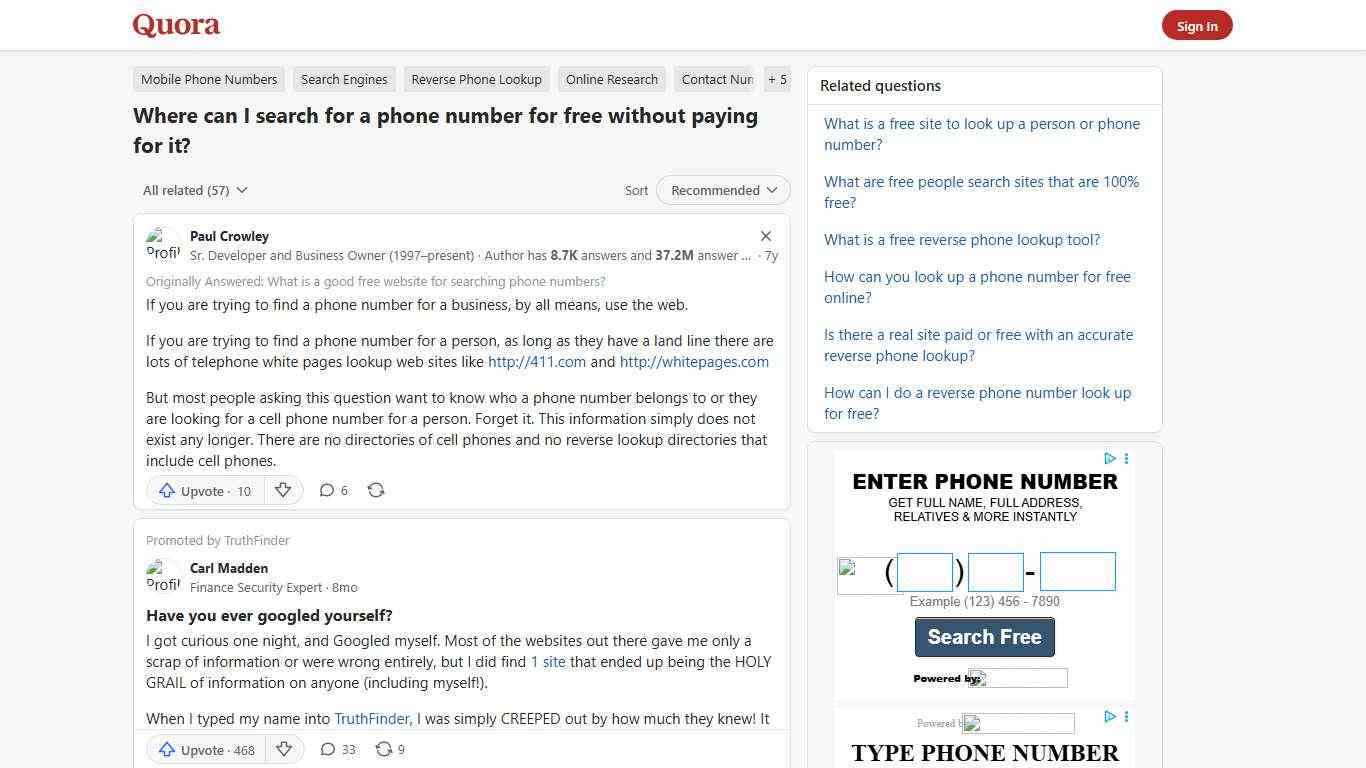 Where can I search for a phone number for free without paying for it? - Quora